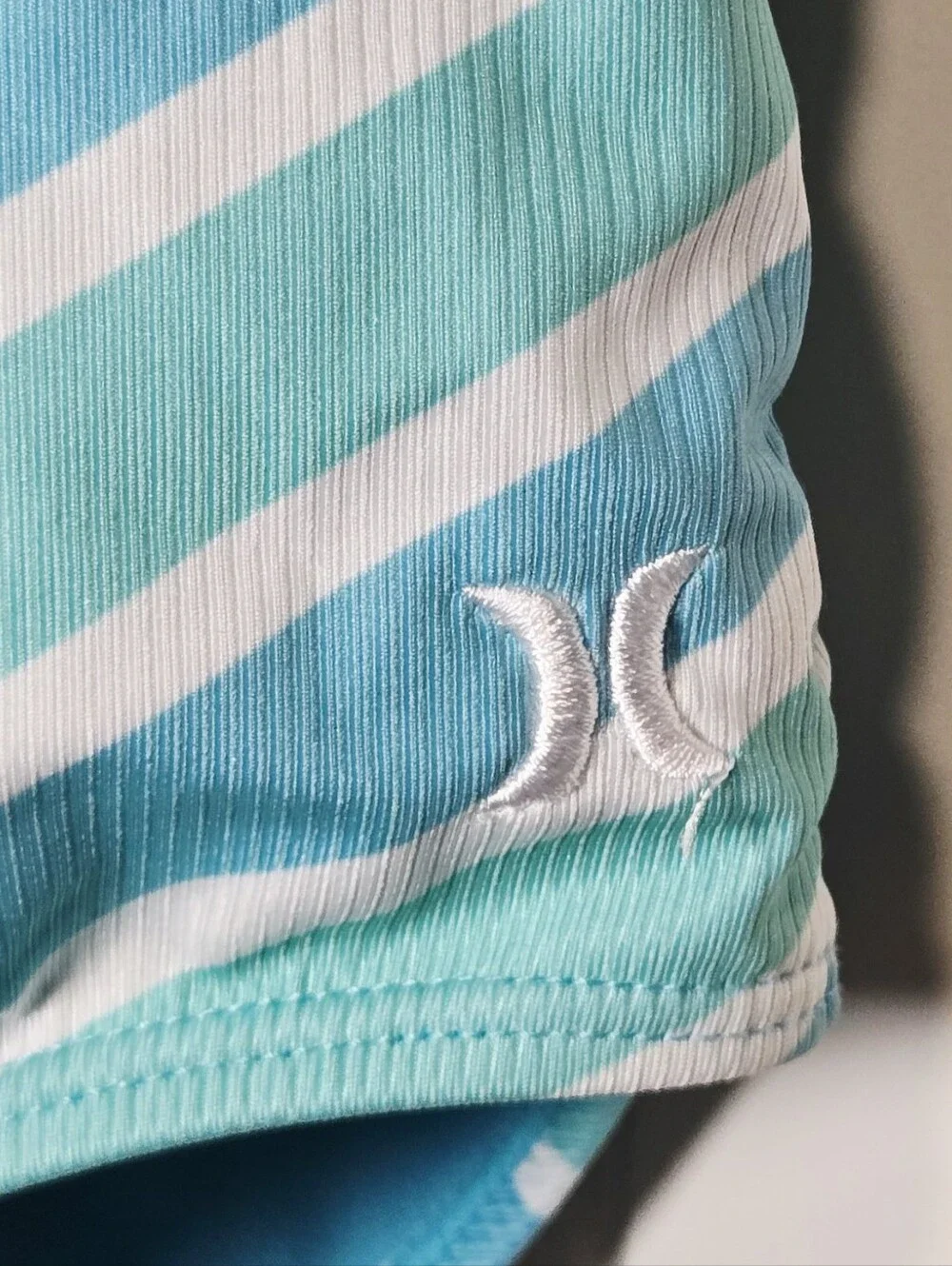 Hurley Girls Ribbed Cutout One Piece Swimsuit Turquoise Stripe UPF 50+ 10/12